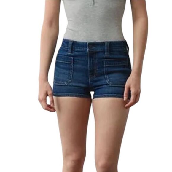NWT American Eagle next level stretch, high-rise shortie dark denim shorts 27/4 - Picture 1 of 10